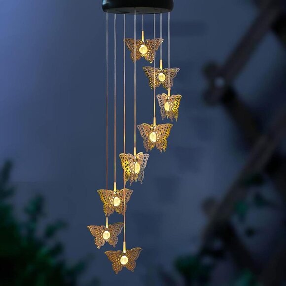 NEW Solar Butterfly Wind Chimes Outdoor Hanging -  Butterfly Waterproof Lights - Picture 6 of 10